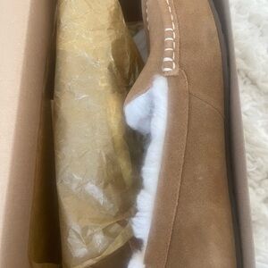 Koolaburra Tan Suede Loafers with White Trim